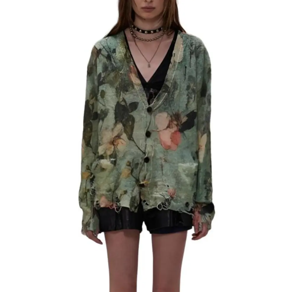 

Кардиган с цветочным принтом и потертостями R13, Turquoise Floral