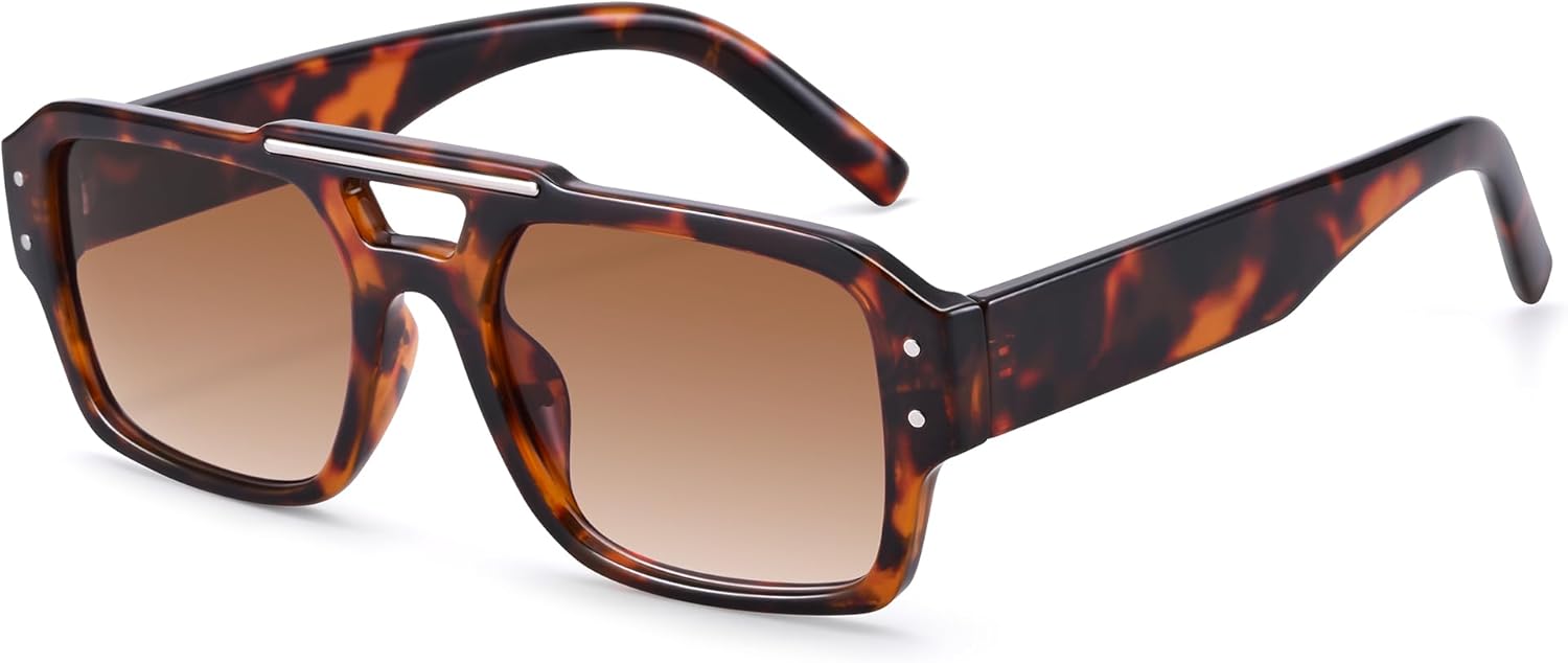 

Солнцезащитные очки Hycredi Retro Aviator для женщин и мужчин, модные квадратные очки в стиле 90-х, классические прямоугольные солнцезащитные очки в винтажном стиле 70-х, Leopard/Brown