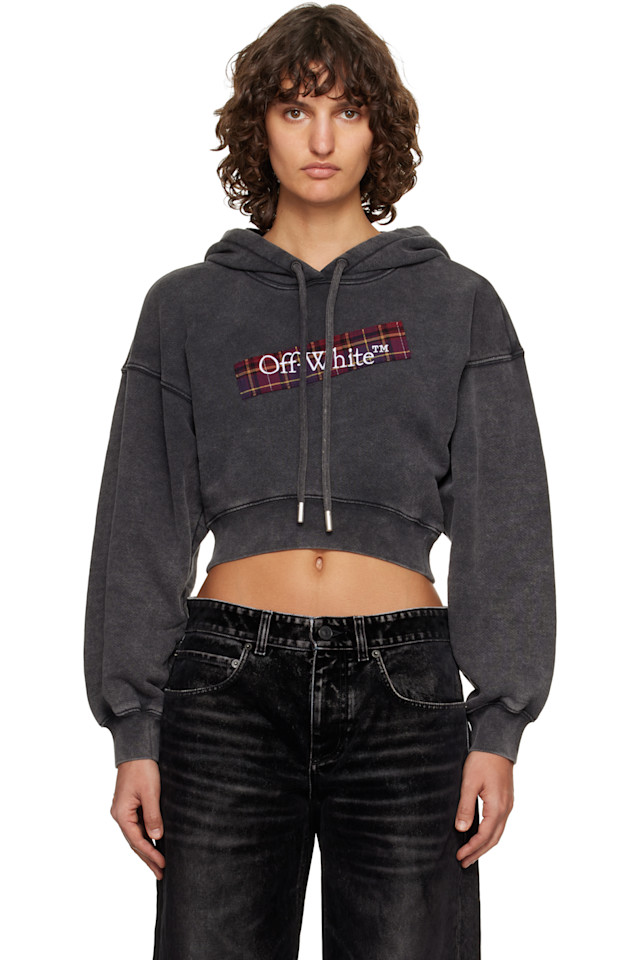

Off-White Серая укороченная толстовка с логотипом в книжном стиле