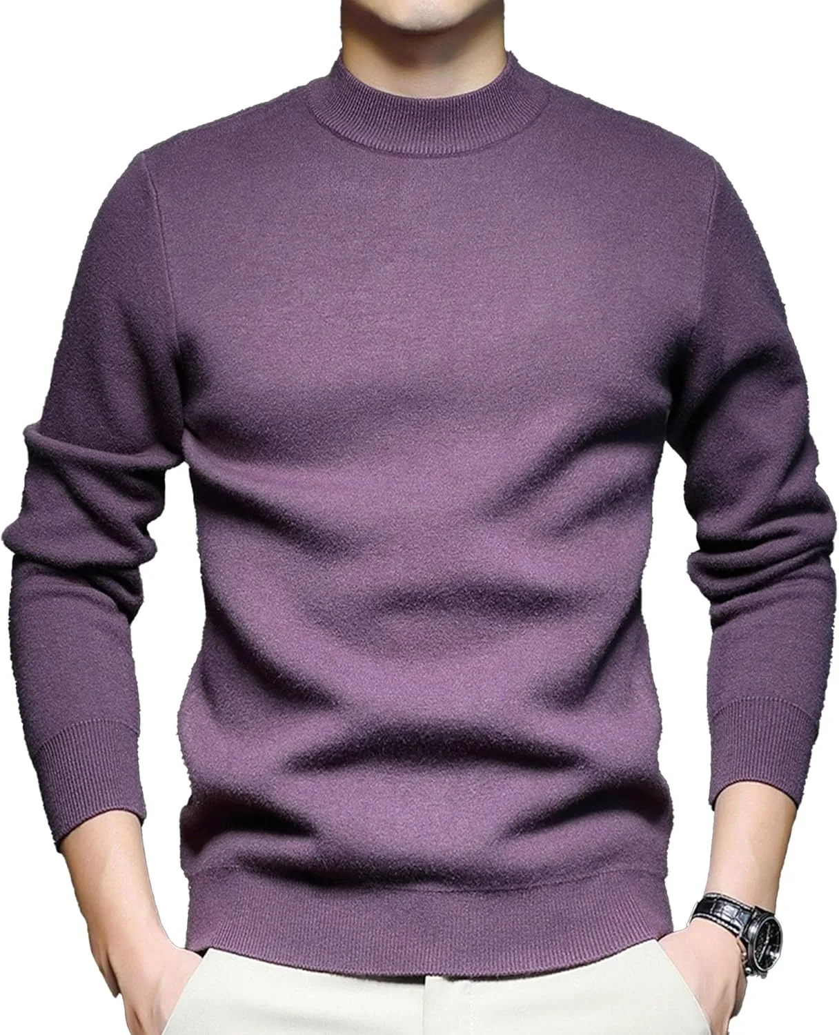 

Мужской вязаный свитер с полуворотником, длинный рукав QOAAIE