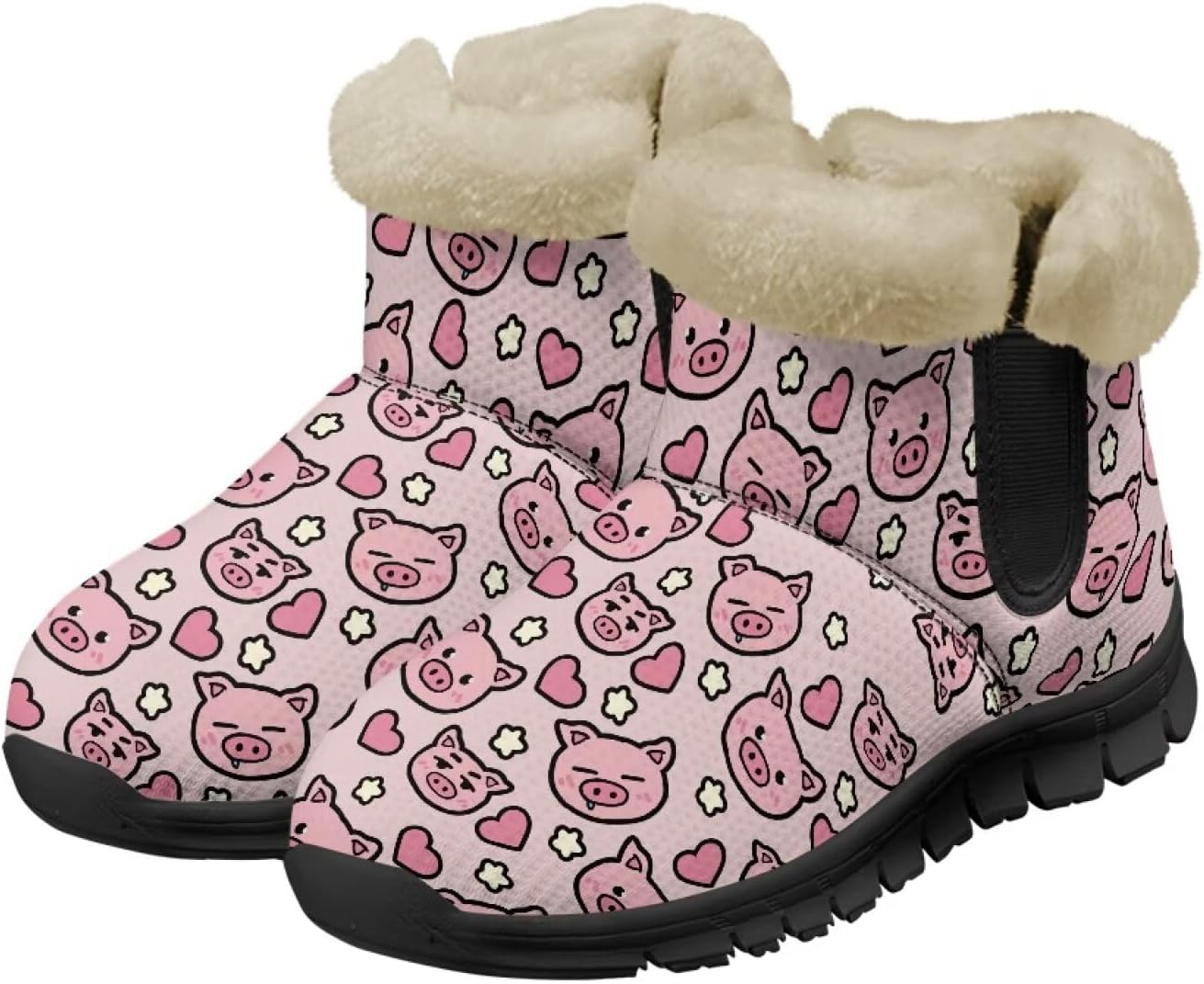 

Зимние ботинки для женщин и мужчин с меховой подкладкой, противоскользящие, удобные, теплые, зимние ботинки Noprintge, Pig