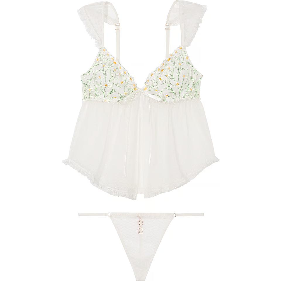 

Victoria's Secret Комплект батник с вышивкой Daisy Chain и шортами для женщин Coconut White