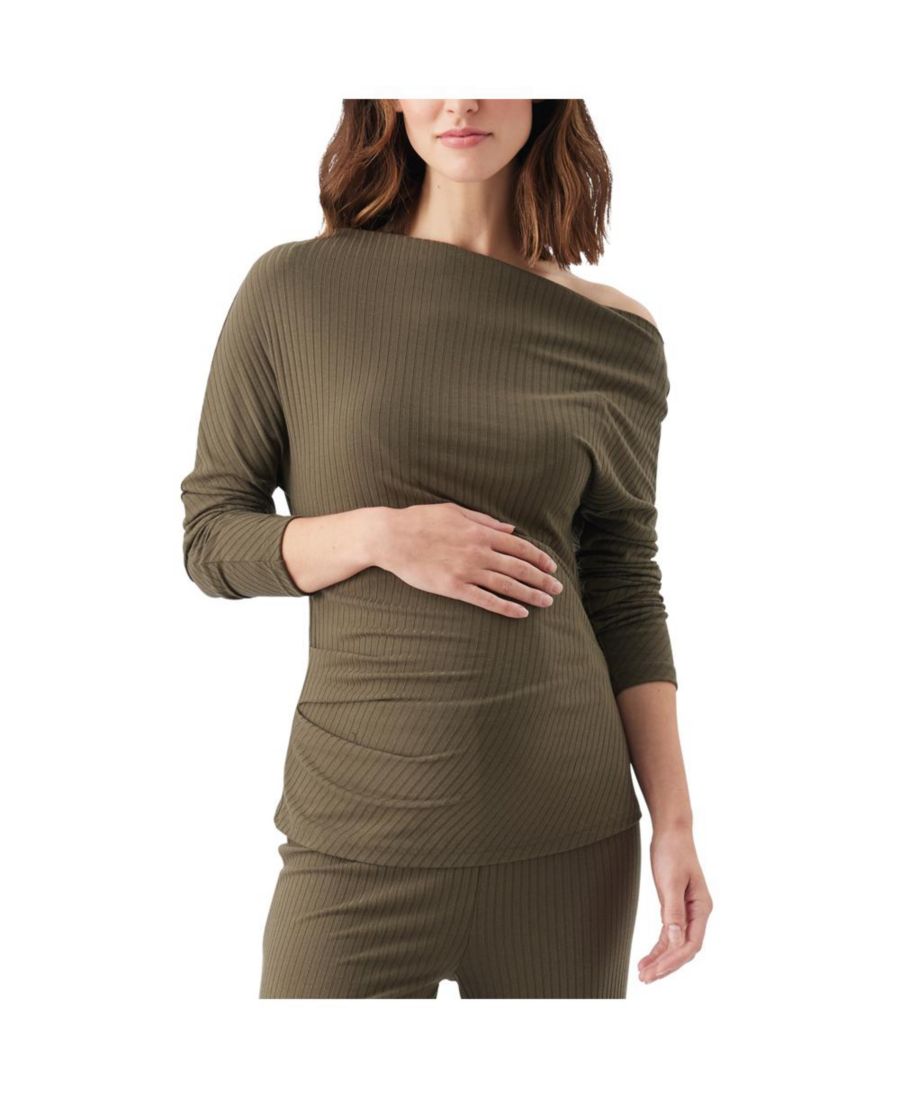 

Топ для беременных с открытыми плечами в рубчик Ripe Maternity, Khaki