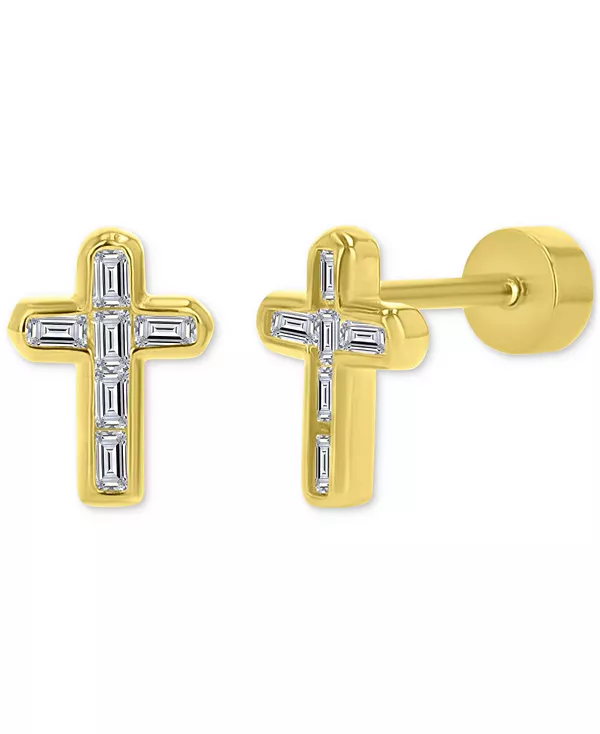 

Серьги-Гвоздики с крестом огранки «багет» из стерлингового серебра с 14-каратным золотом и кубическим цирконием Macy'S, gold