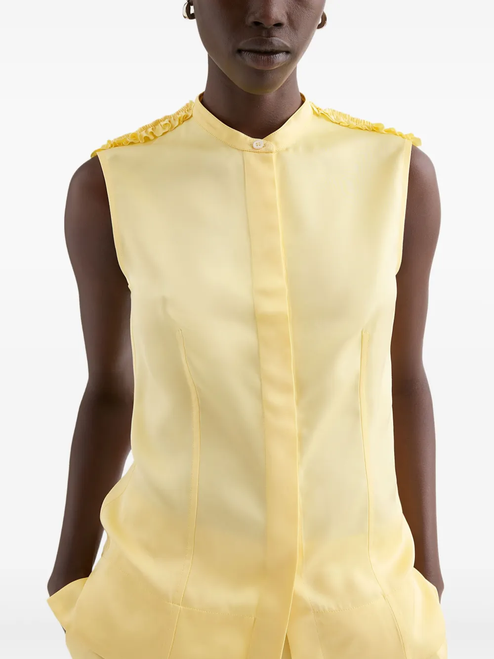 Рубашка с воротником-стойкой и оборками Jil Sander, желтый — фото 2