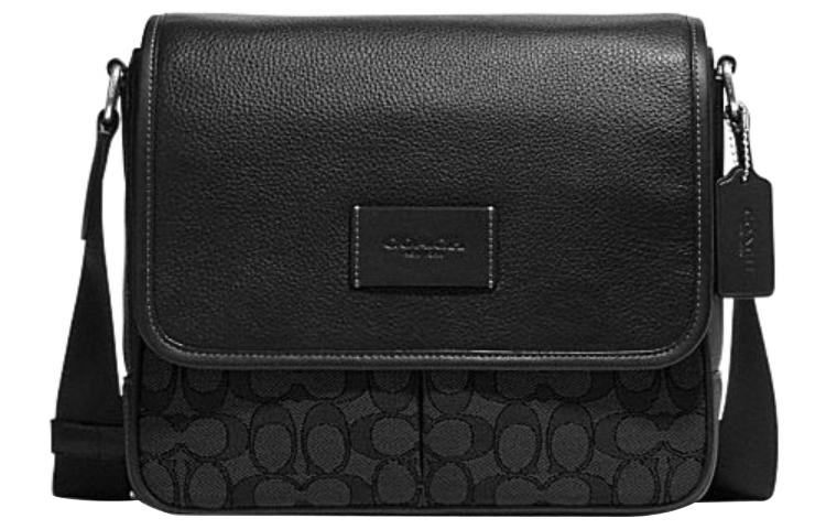 

Кожаная с текстилем наплечная сумка через плечо среднего размера мужская черная COACH