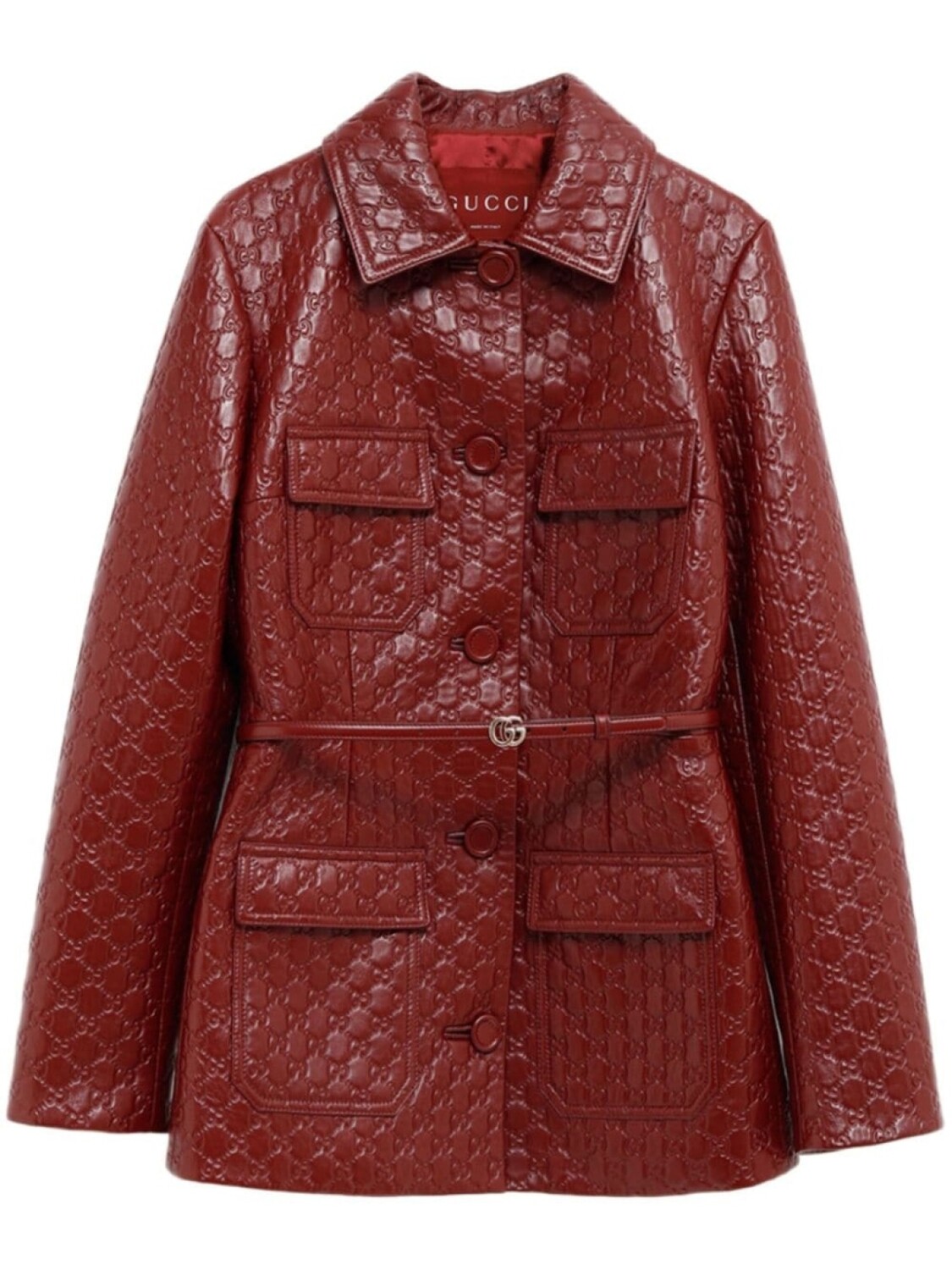 

Кожаная куртка с тиснением Gucci GG, красный