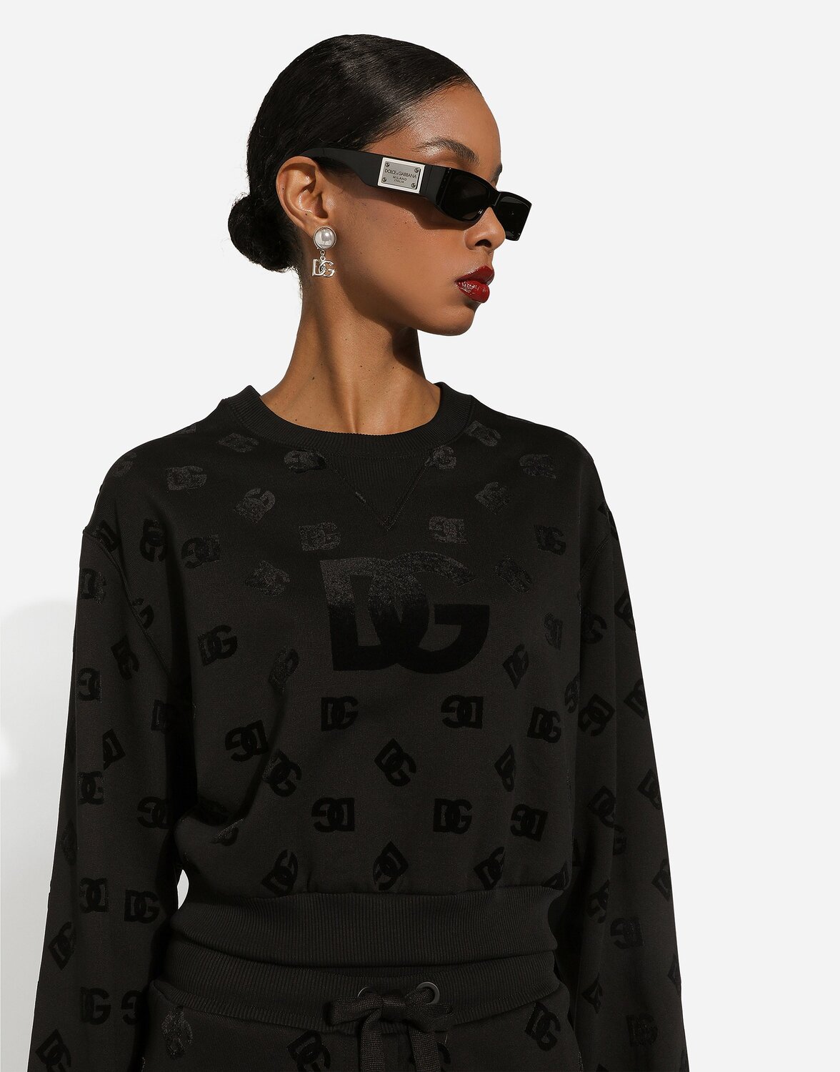 Свитшот Dolce & Gabbana Jersey With Flocked DG Logo Print, черный — фото 4