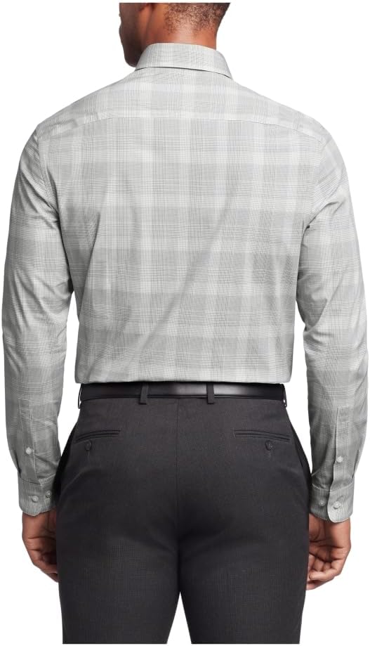 Мужская рубашка Calvin Klein, классического кроя, не требующая глажки, эластичная, в клетку, Olive Multi — фото 2