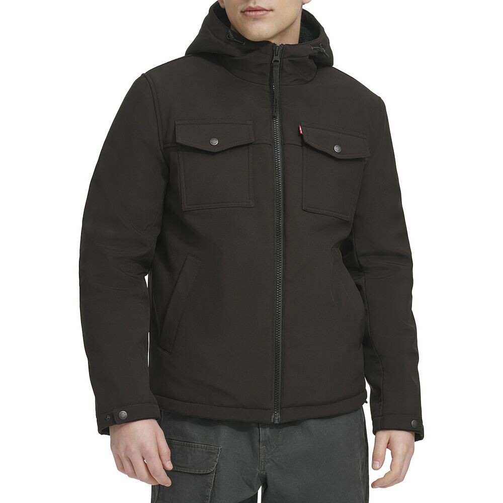 

Мужское штормовое пальто с капюшоном и подкладкой из шерпы Levi's Soft Shell, черный