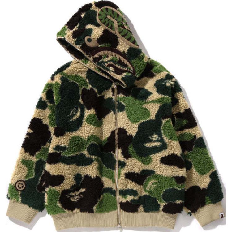 Abc Camo Boa Shark расслабленный фулл-зип худи A BATHING APE, зеленый — фото 3