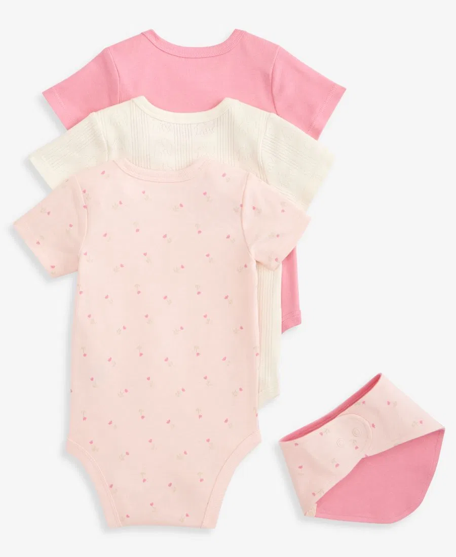 Набор для новорожденных девочек Everyday Baby Essentials: боди с коротким рукавом и нагрудник (3 шт.) First Impressions, розовый — фото 2