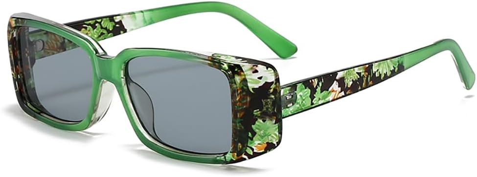 

Солнцезащитные очки в стиле ретро прямоугольной формы для женщин и мужчин, модные, с толстой оправой и маленькими линзами, винтажные очки 70-х годов Azoxus, Green Flower Patterns