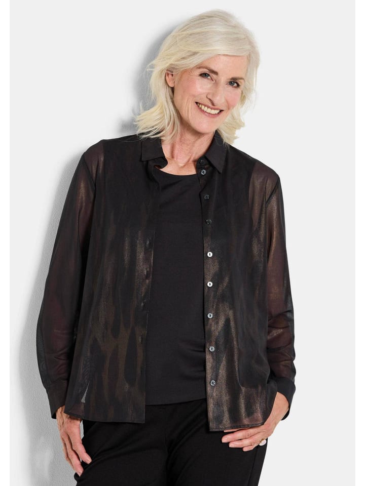 

Сетчатая блузка, элегантная металлизированная блузка с воротником-стойкой, черная/с узором GOLDNER