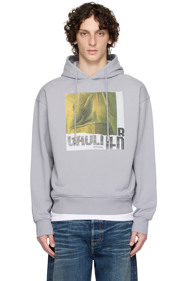 

эксклюзивный серый хлопковый худи с принтом от Ssense Jean Paul Gaultier, мультиколор