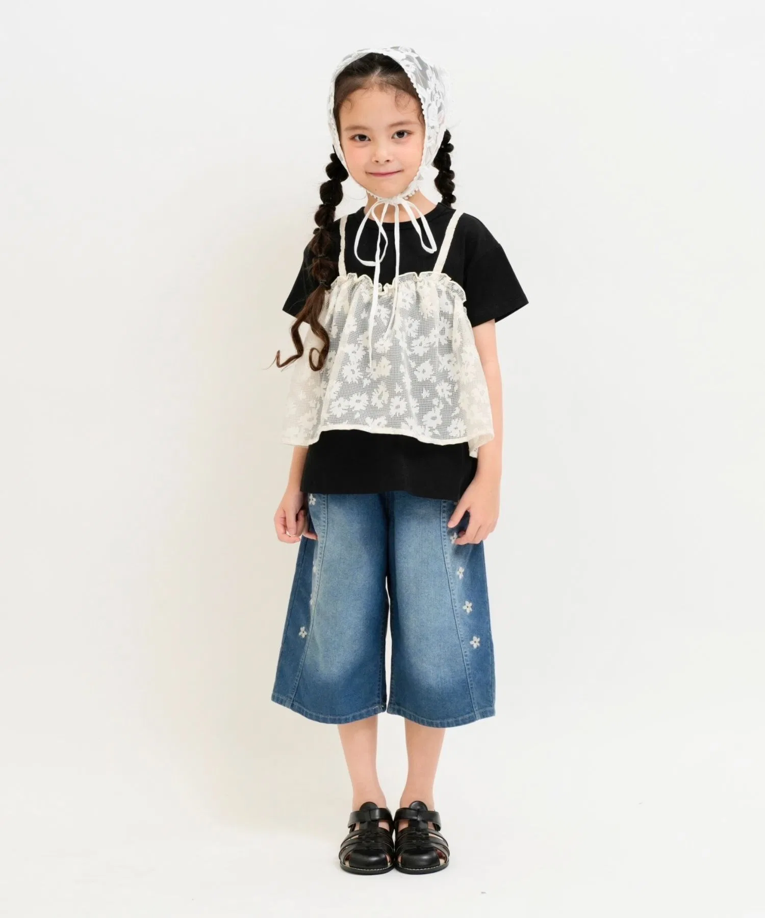 【Охлаждающее прикосновение】Брюки Atelier Denim Fleur (с цветочной вышивкой, длина 9/10)