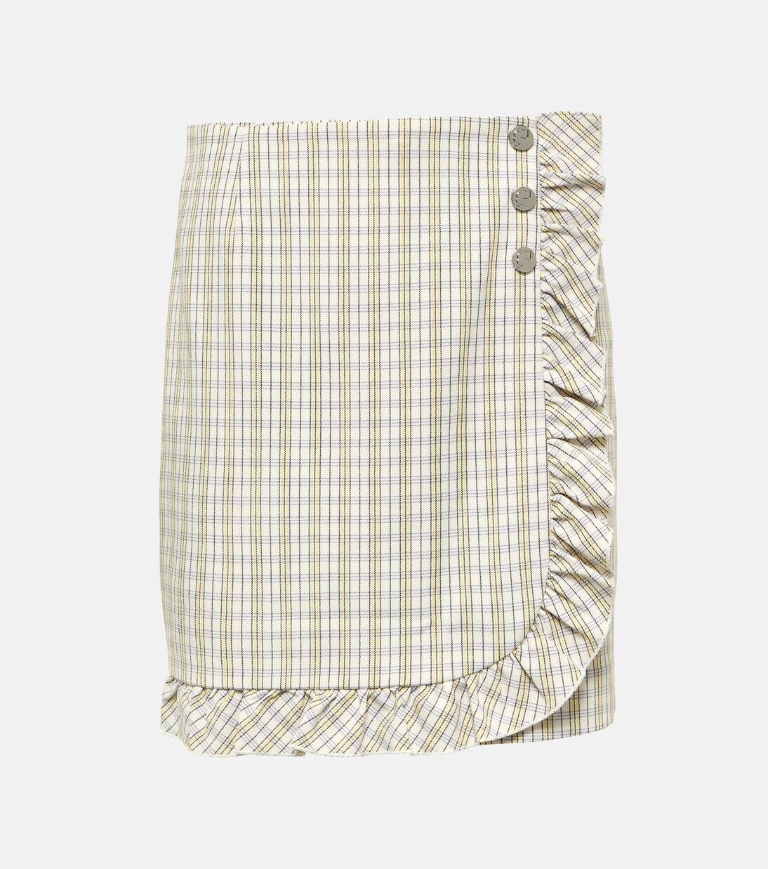 

Юбка-шорты из хлопка в тонкую полоску с оборками Tory Sport, цвет new ivory pin stripe plaid