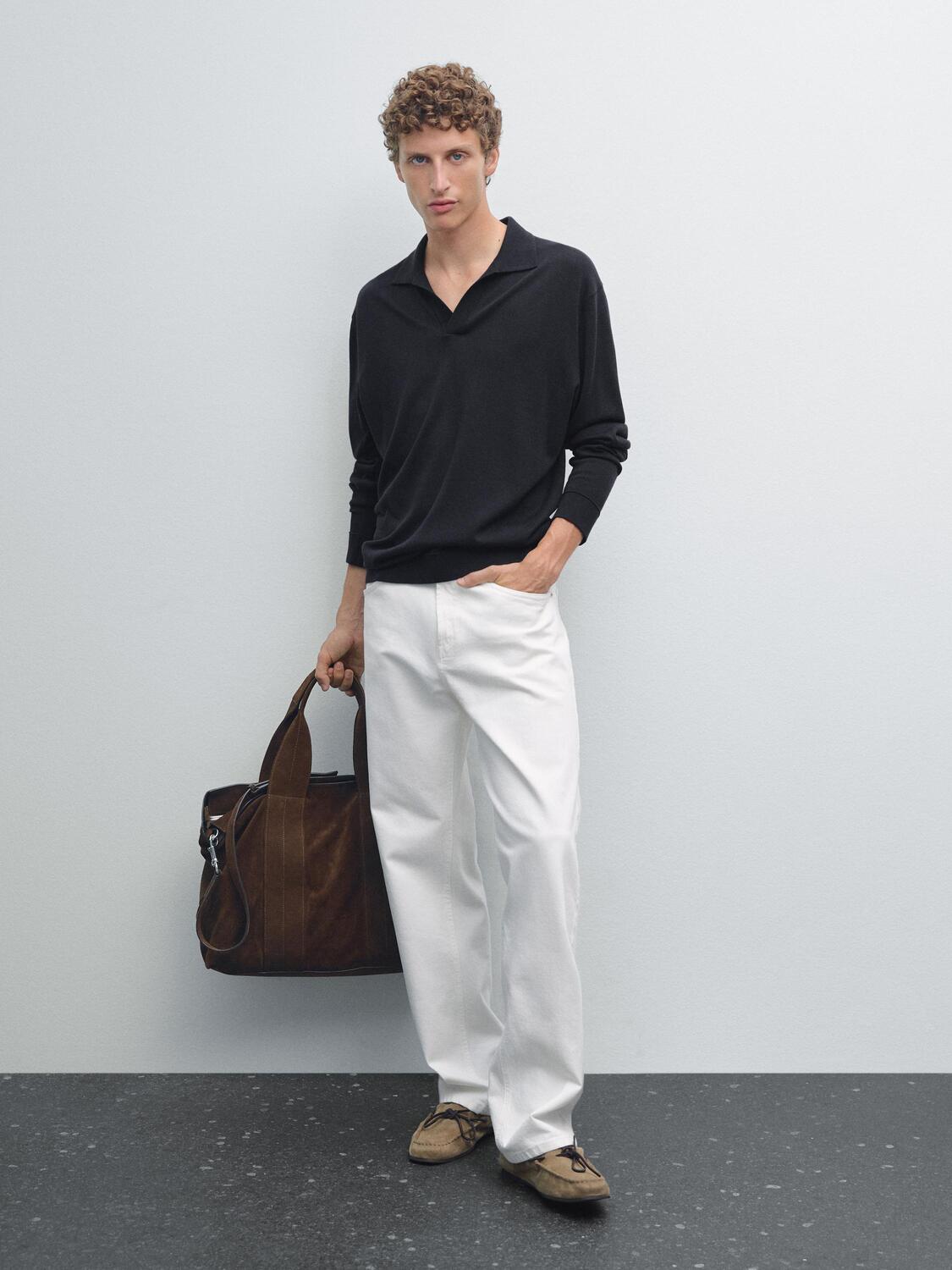 

Вязаный свитер с воротником-поло Massimo Dutti, темно-синий