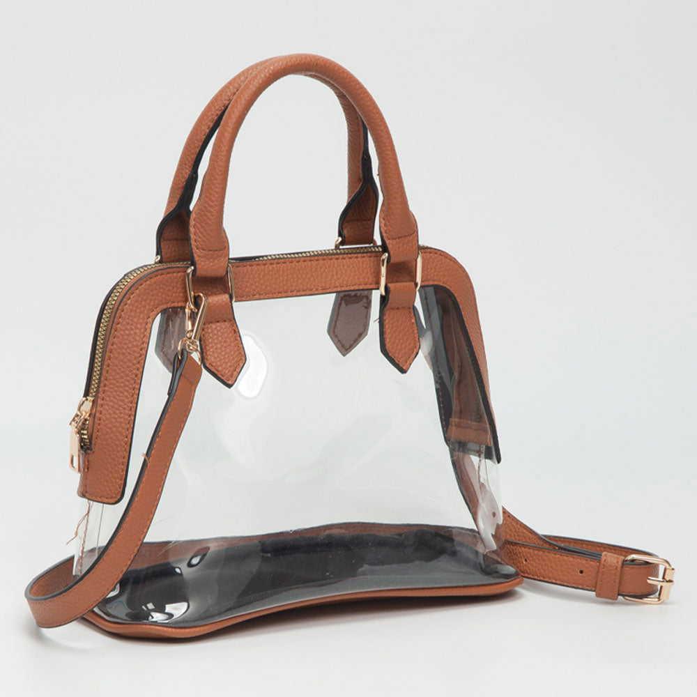 

Прозрачная структурированная сумка с ручкой и наплечным ремнем из искусственной кожи FASHNZFAB, Clear/Tan