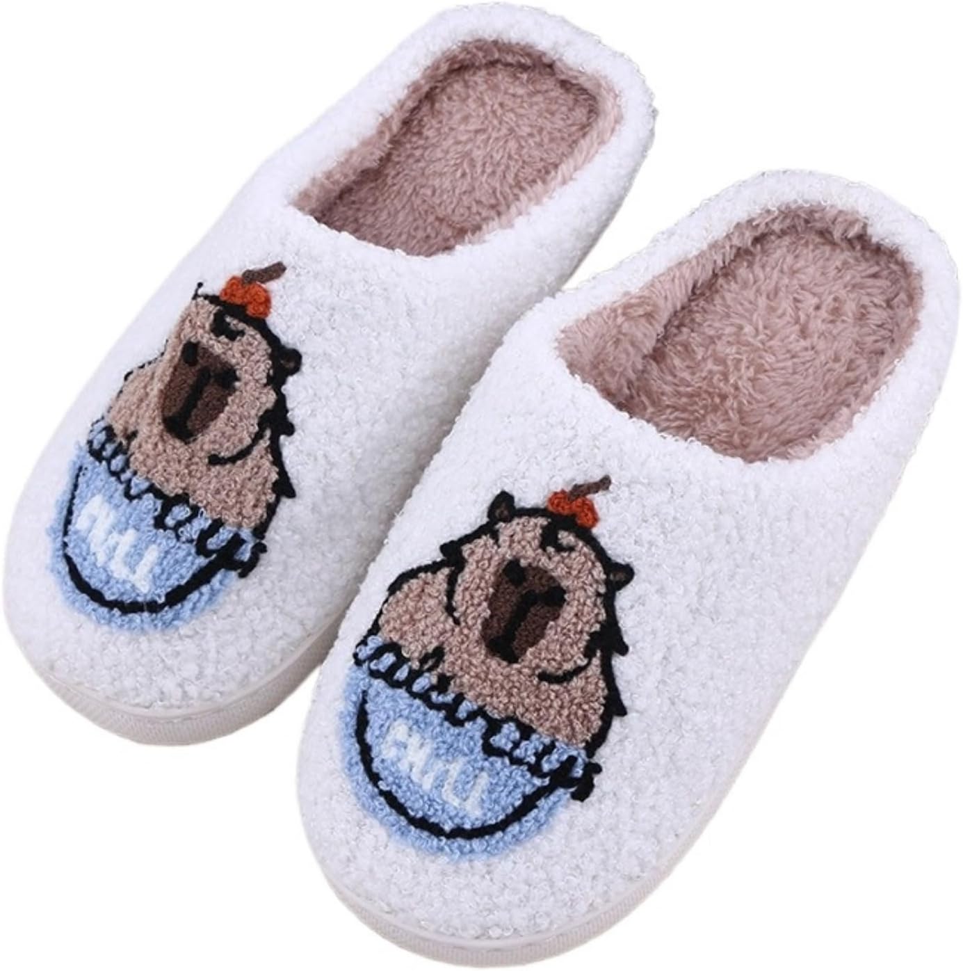 

Милые домашние тапочки с животными для женщин и мужчин, для улицы и дома, забавные плюшевые, мягкие, теплые, пушистые, кавайные, с нескользящей подошвой Elirar, Kapibala