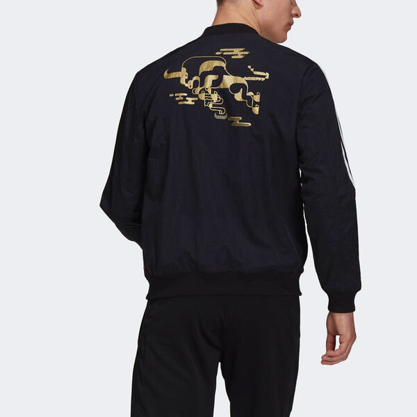 Куртка adidas Mufc Cny Bomber Series Soccer/Football Sports Printing aviator Jacket Black, черный — фото 4