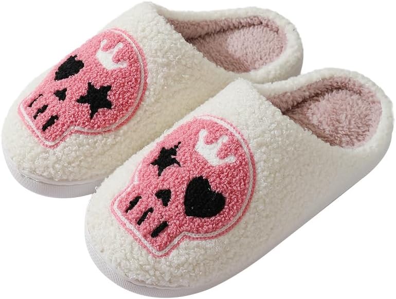 

Женские и мужские тапочки FSwinder, ретро, с эффектом памяти, с милыми мультяшными скелетами, привидениями и тыквами, плюшевые, мягкие, теплые, с меховой подкладкой, противоскользящие, для дома и зимы, белый