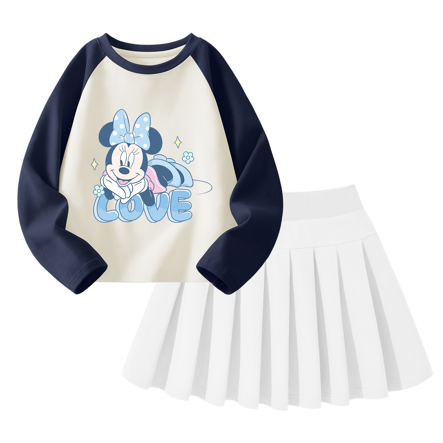 

Детская повседневная спортивная футболка с круглым вырезом и коротким рукавом Disney, di tianyin темно-синий+solid color белый