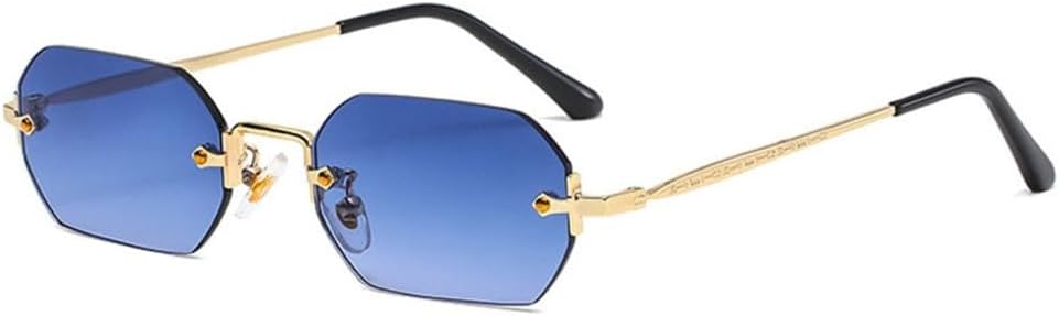 

Солнцезащитные очки LVTFCO мужские прямоугольные, без оправы, восьмиугольные, маленькие, женские, металлические, золотистые, многоугольные, сине-коричневые, UV400, без оправы, Blue