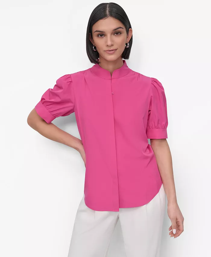 

Женская блуза с воротником-стойкой и буфами на плечах DKNY, розовый