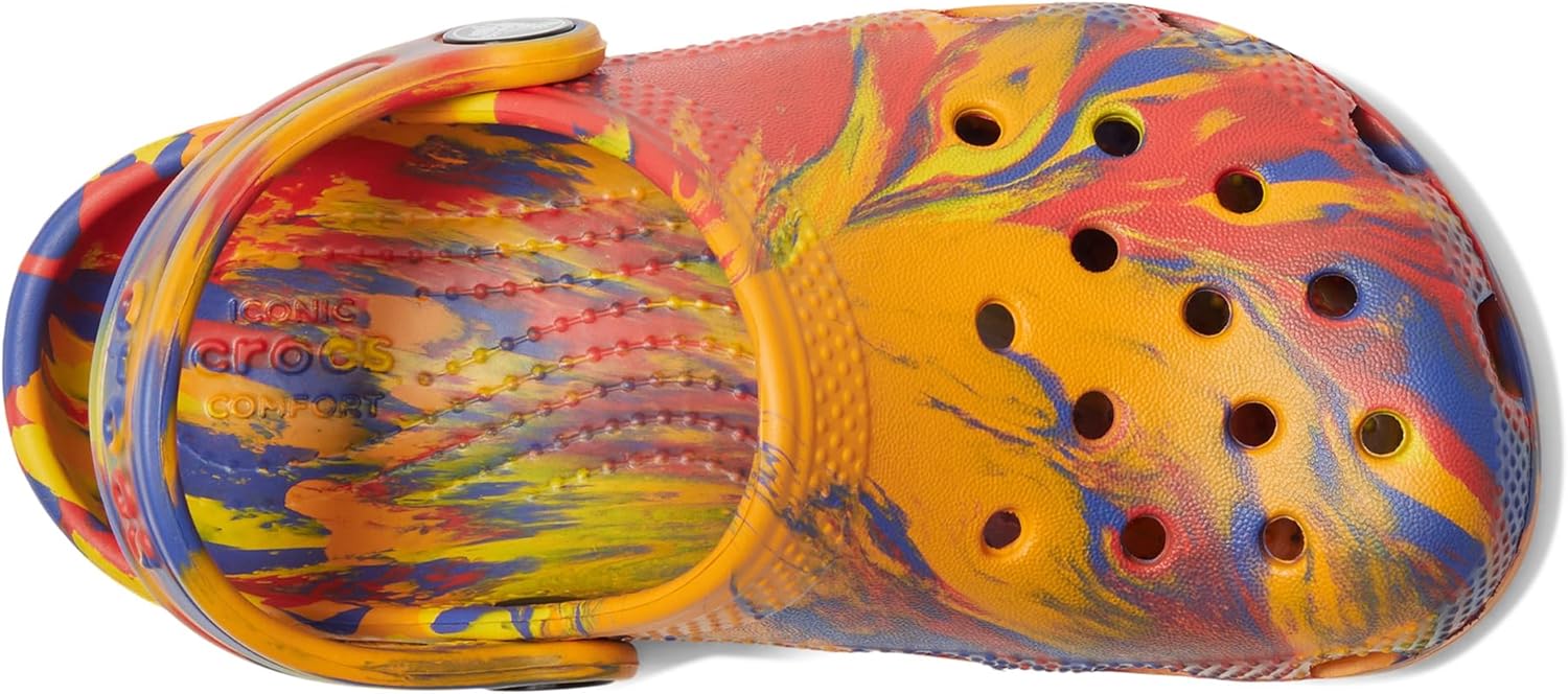 Детские сабо Crocs унисекс, классические, с мраморным рисунком, акварельным рисунком, размер K, оранжевый — фото 4