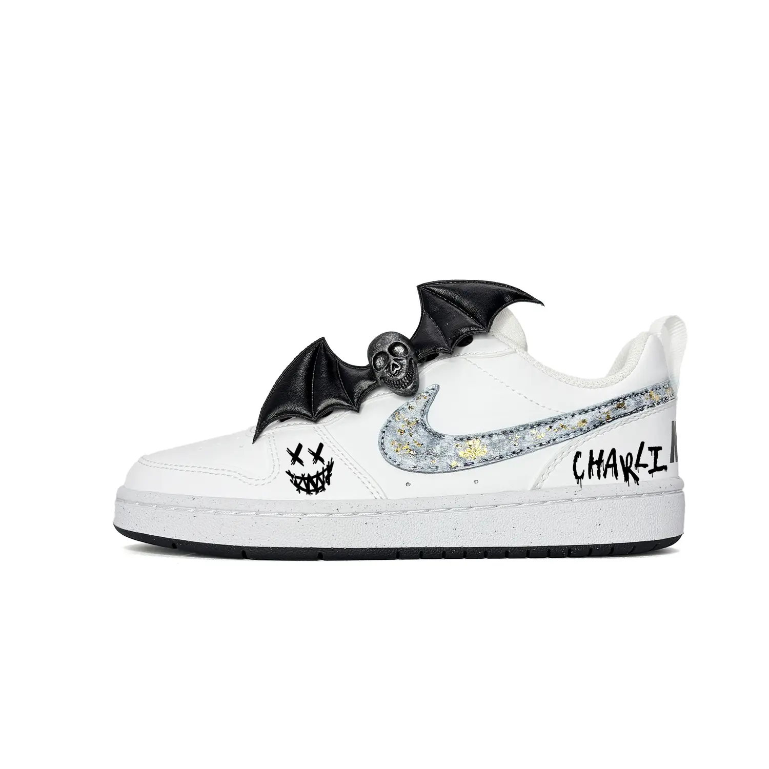 

Nike Детские низкие скейтбордистские кроссовки Court Borough Ghost Gold Foil из синтетической кожи, износостойкие, черные с белыми элементами