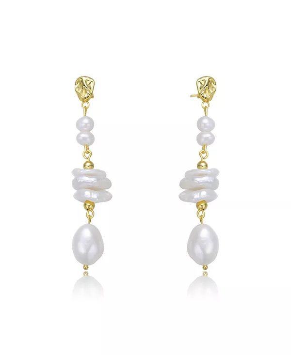 

Стильные серьги-подвески из стерлингового серебра с покрытием из 14-каратного золота и настоящим пресноводным жемчугом Genevive, gold