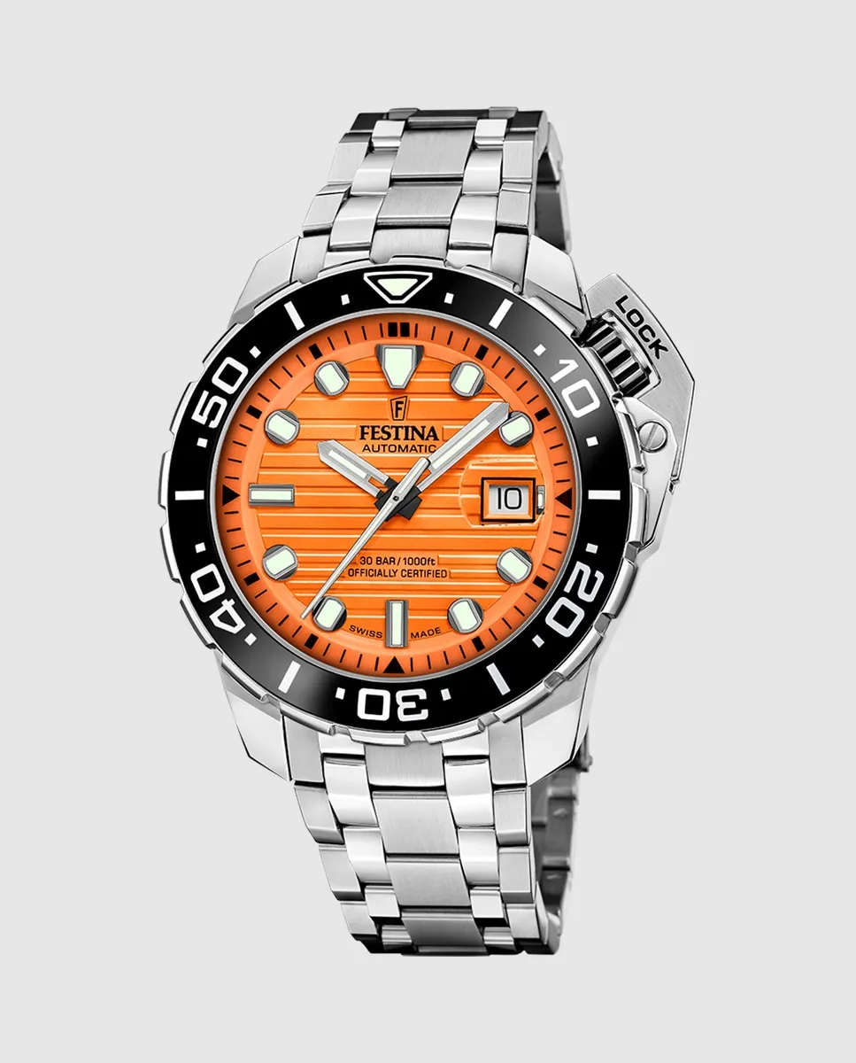 

F20043/3 Швейцарские мужские часы Diver из серебристой стали Festina, серебряный