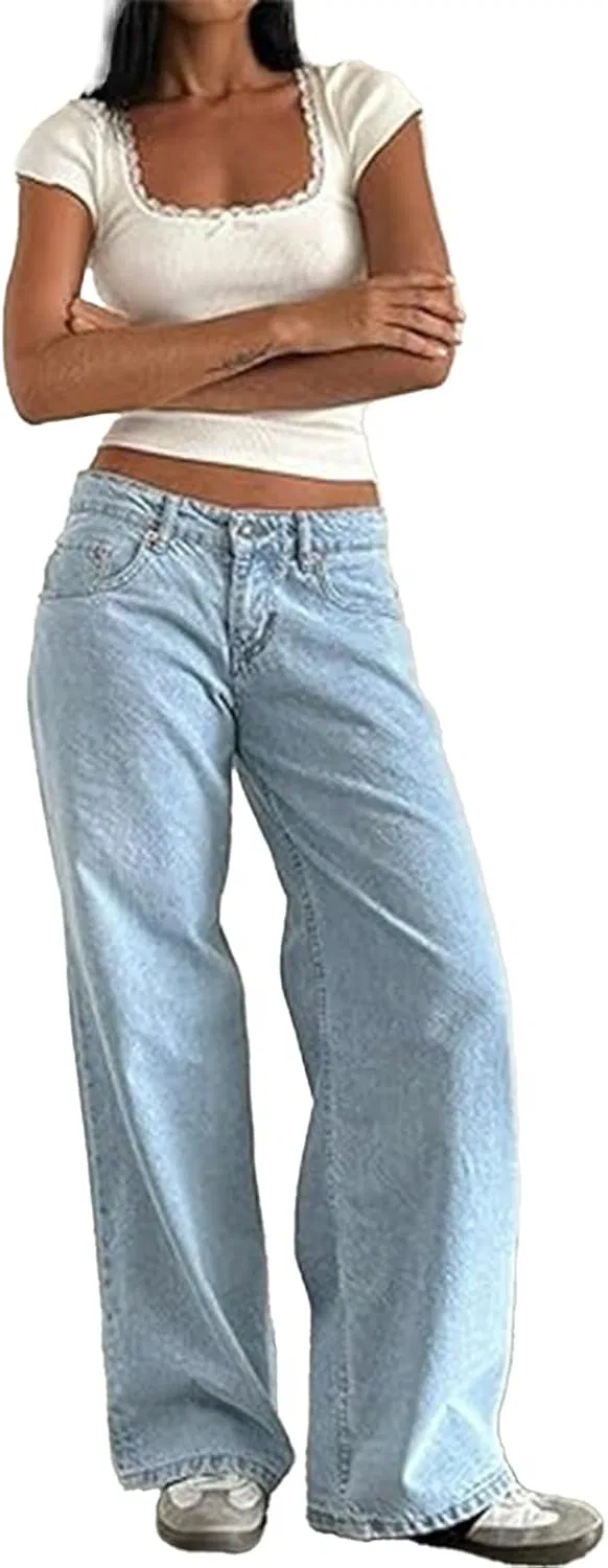 Джинсы прямые широкие Y2K, Light Blue