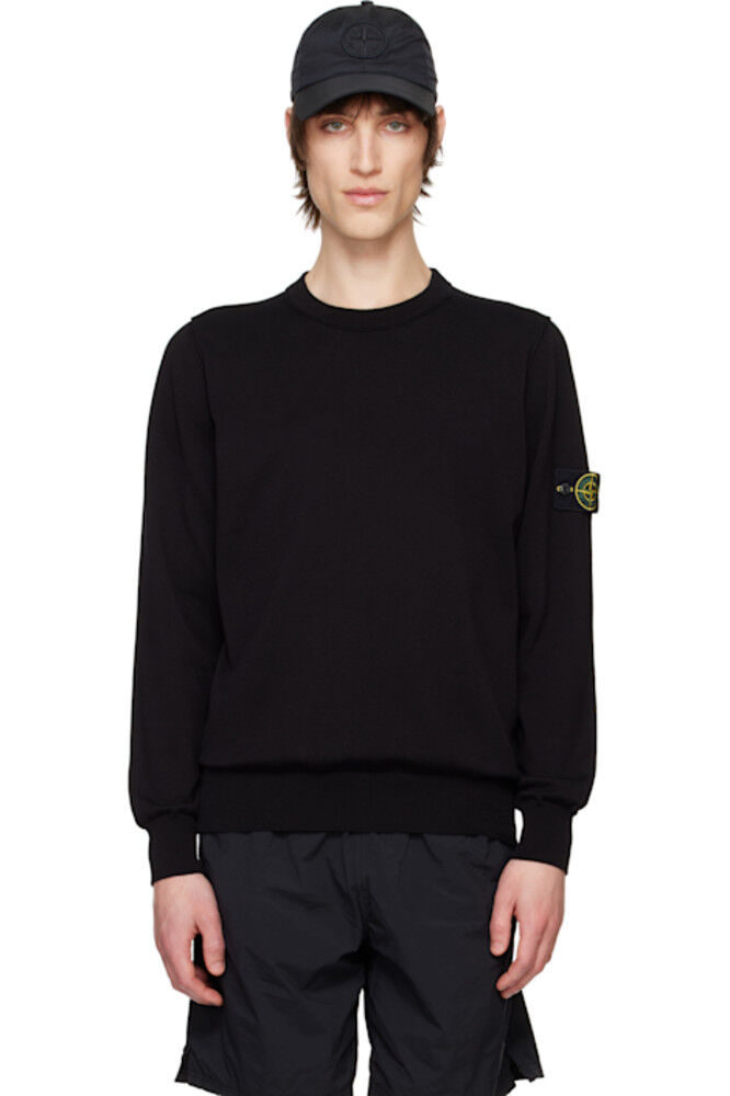 

Черный мягкий органический хлопковый свитер с круглым вырезом Stone Island