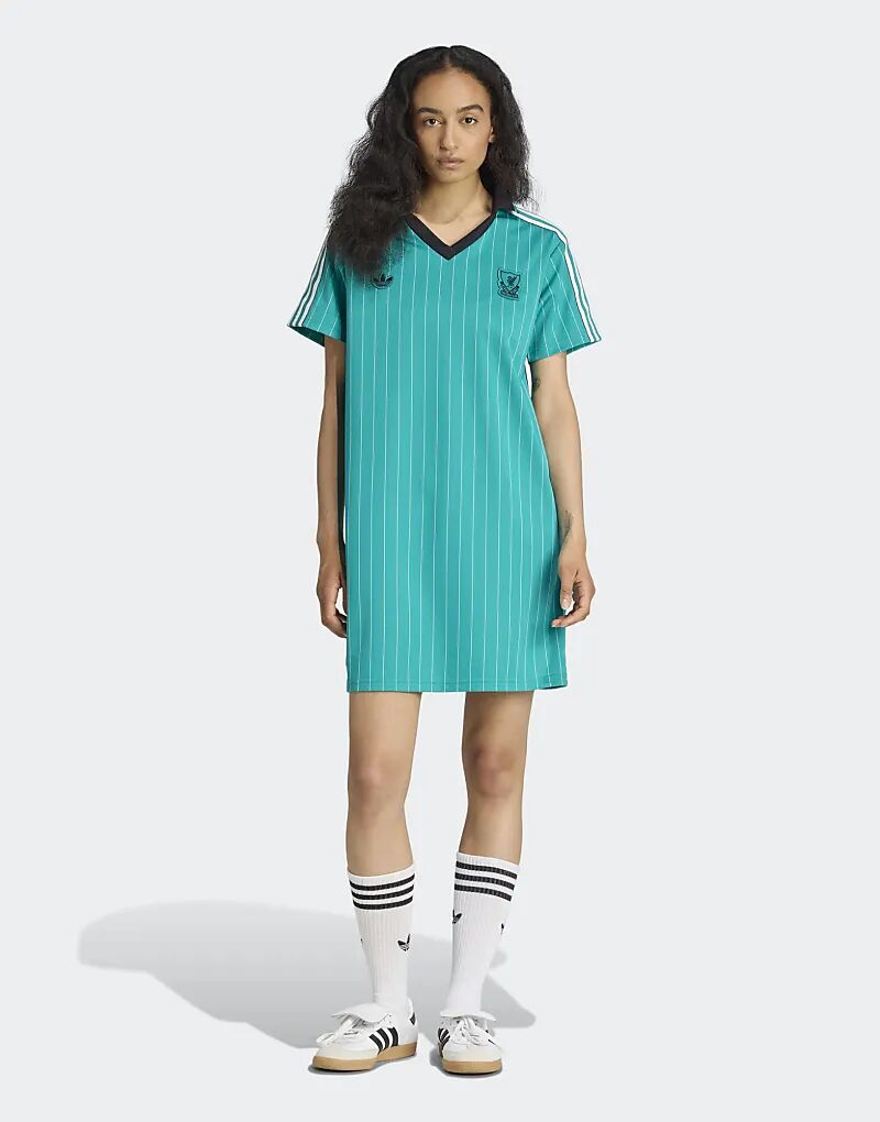

Платье Adidas Originals Liverpool FC Terrace Icons в цвете морской волны / белый