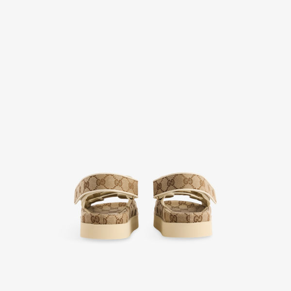 Сандалии Gucci New Marmont GG текстильные с фирменным принтом, бежевый — фото 4
