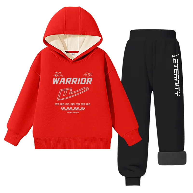 Детская повседневная худи для спорта WARRIOR, [Fleece-Lined]Red/H Gray Pattern-Black/H Long Letter K