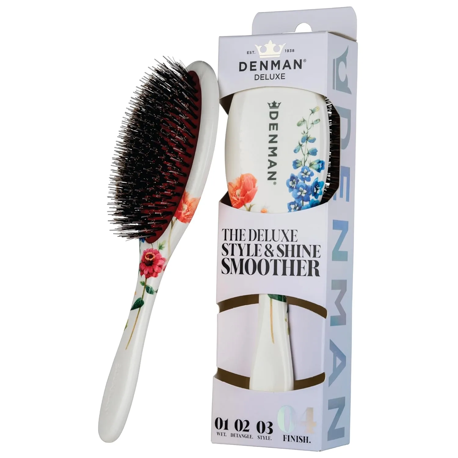 Denman Boar Bristle Hair Brush - щетка для волос с натуральной щетиной для укладки, блеска и распутывания, для всех типов волос Средний, Multicolor