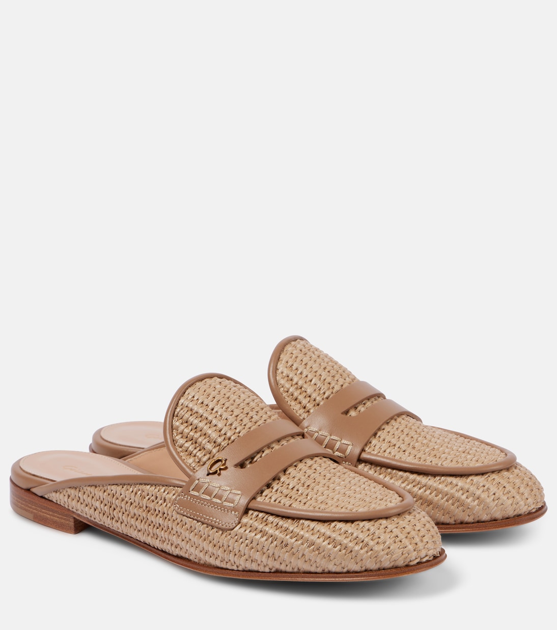 Мюли Florio Marbella из рафии с кожаной отделкой Gianvito Rossi, Naturale+Desert