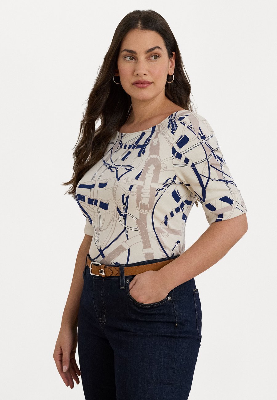 

Футболка Lauren Ralph Lauren Woman BELTING PRINT COTTON BOATNECK TEE, Cream/Navy/Off-White