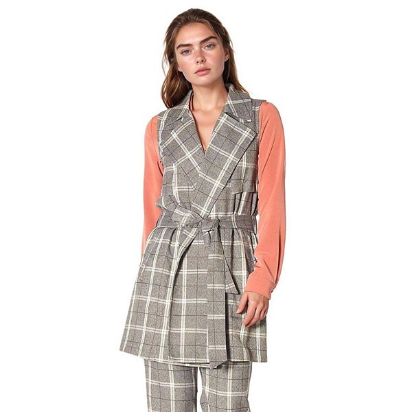 

Безрукавка с поясом в клетку цвета мокко Pleione