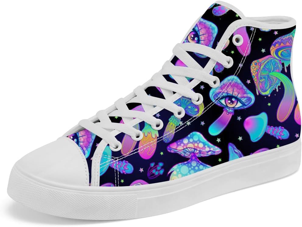 

Высокие кеды с грибным принтом из холщовой ткани высокие кеды с грибами Шнурованные повседневные кроссовки для женщин и мужчин Chebing, пурпурный