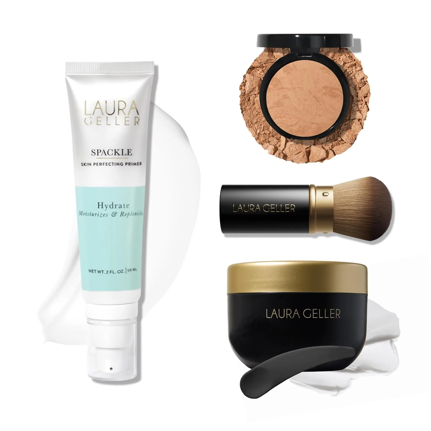 LAURA GELLER Cold Cream Cleanser + Balance-n-Brighten, Golden Medium + Spackle Hydrate + Airbrush Kabuki Brush, Golden Medium