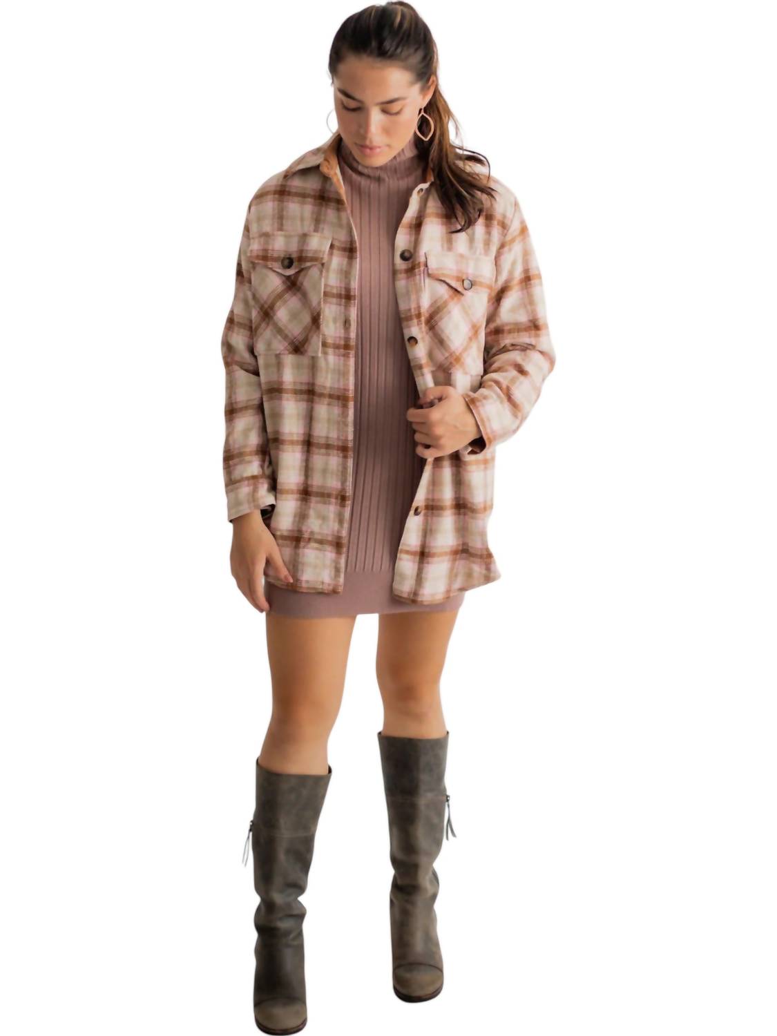 

Куртка Lexi Plaid Pocketed Shacket коричневого цвета falcon park