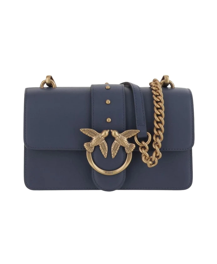 

Кожаная сумка с клапаном, украшенная изображением влюбленных птичек. Pinko, синий
