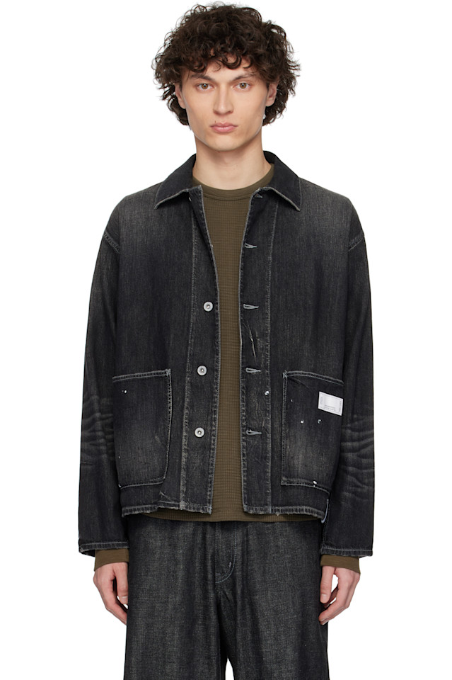 

Выстиранная облегченная комбинезонная джинсовая куртка Neighborhood, черный