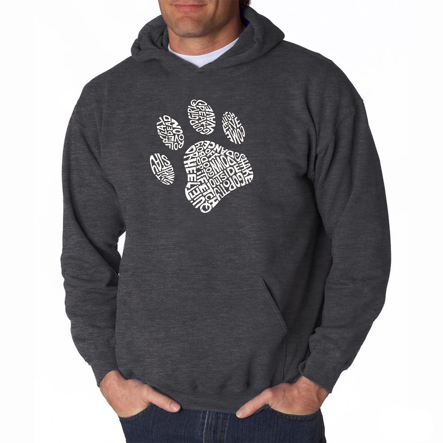 

Dog Paw — мужская толстовка с капюшоном Word Art LA Pop Art, серый