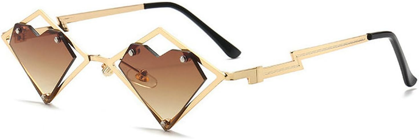 

Солнцезащитные очки COTIA без оправы в форме сердца в стиле хип-хоп, женские и мужские, с нестандартной металлической оправой, градиентный дизайн, ретро-стиль для вечеринок, Tea