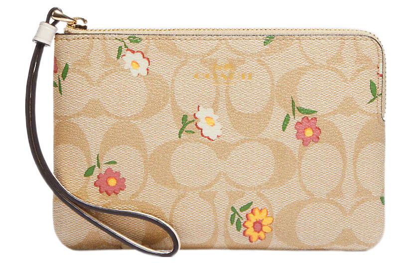 

COACH Сумка-клатч из холста и гладкой кожи с угловой молнией, маленькие, женская, светло-хаки